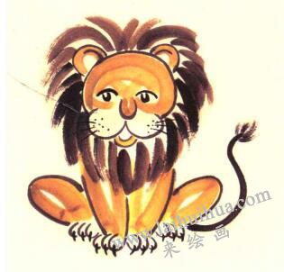 狮子儿童水墨画画法步骤04