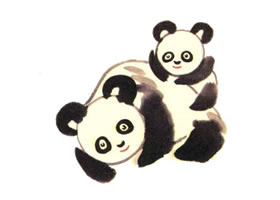 熊猫母子儿童水墨画画法