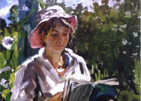 俄罗斯《娜达莎在凉台》风景油画