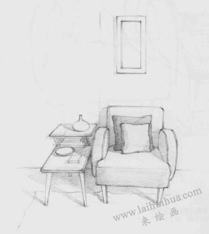 沙发一角素描画法步骤06