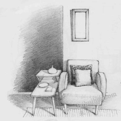 沙发一角素描画法步骤09