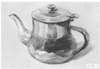 不锈钢茶壶的作画步骤与结构素描练习02