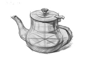 不锈钢茶壶的作画步骤与结构素描练习