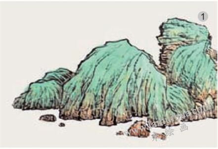 青绿山水画的山石着色方法之罩染法01