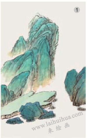 青绿山水画的山石着色方法之勾金法01