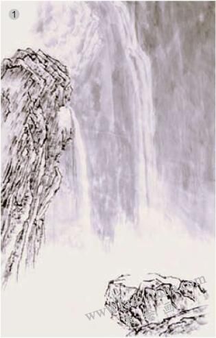 空白法01，水墨山水画流泉、瀑布的画法