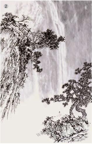 空白法02，水墨山水画流泉、瀑布的画法