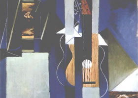 世界名画:《吉他与乐谱》布面油画