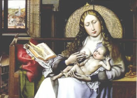 世界名画《圣母子》木板油画