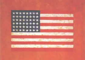 世界名画《橘红色上的美国国旗》布面油彩