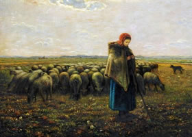 世界名画《牧羊女》布面油画