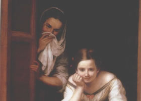 世界名画《窗前两妇人》布面油画