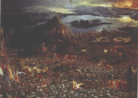 世界名画《亚历山大的伊索斯之役》木板油画
