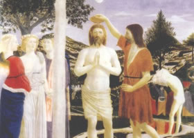 世界名画《基督受洗礼》板蛋彩油画