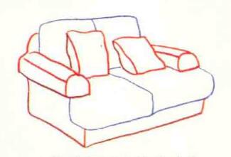 双人沙发色铅笔简笔画画法步骤01