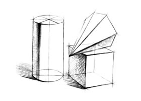 圆柱、棱锥、正方体组合的画法步骤