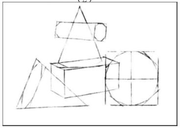 圆锥体、圆锥相关体、立方体、圆球体组合的画法步骤03