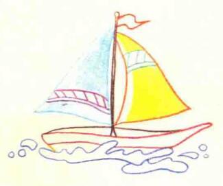 帆船色铅笔简笔画画法步骤03