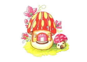 蘑菇房子色铅笔简笔画