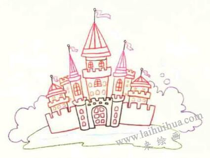 城堡的色铅笔简笔画画法步骤02