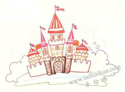 城堡色铅笔简笔画画法步骤03