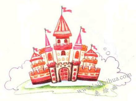 城堡色铅笔简笔画画法步骤05