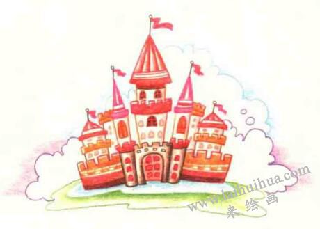 城堡色铅笔简笔画画法步骤06