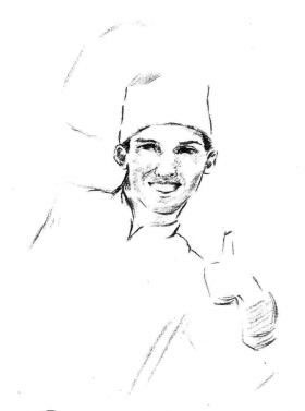 笑容满面的厨师素描画法步骤05