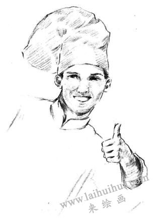 笑容满面的厨师素描画法步骤07