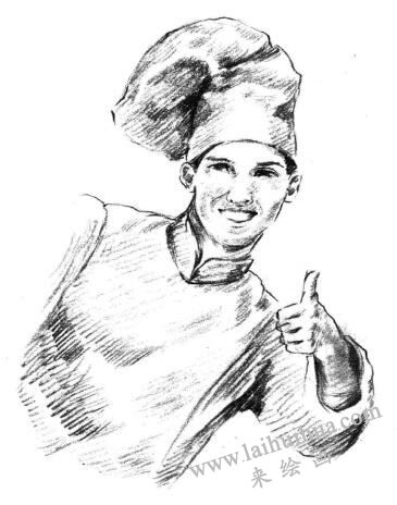 笑容满面的厨师素描画法步骤10