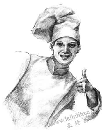 笑容满面的厨师素描画法步骤11