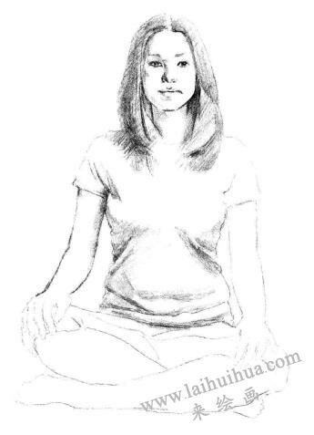 瑜伽女生素描画法步骤03