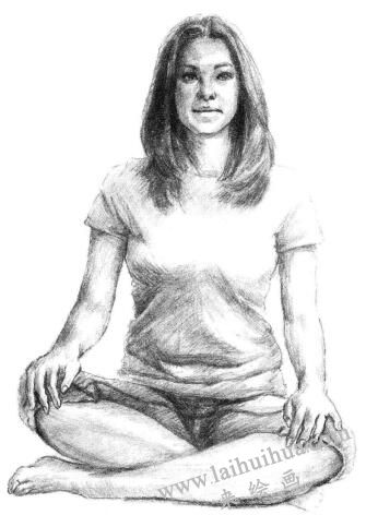 瑜伽女生素描画法步骤07
