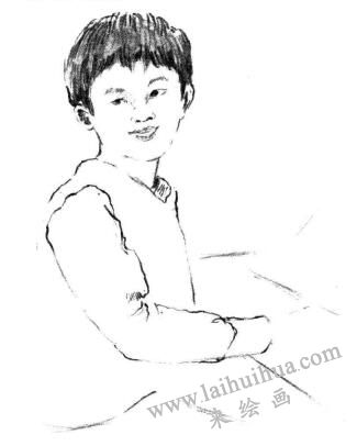 钢琴少年素描画法步骤03