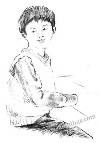 钢琴少年素描画法步骤05