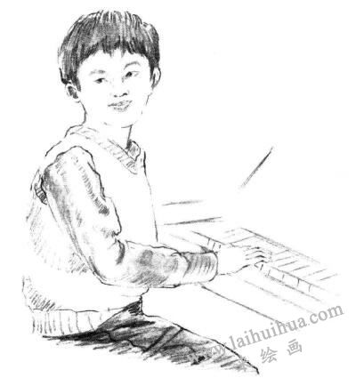 钢琴少年素描画法步骤06