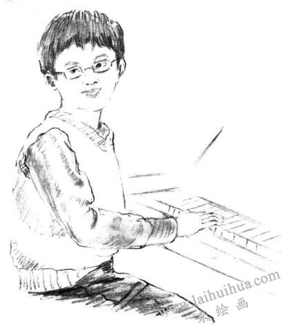 钢琴少年素描画法步骤07