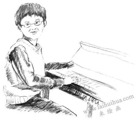 钢琴少年素描画法步骤09