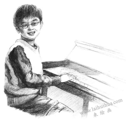 钢琴少年素描画法步骤10