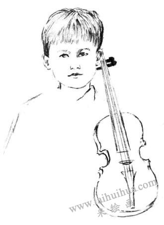 拉提琴的男孩素描画法步骤03