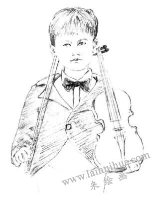 拉提琴的男孩素描画法步骤05