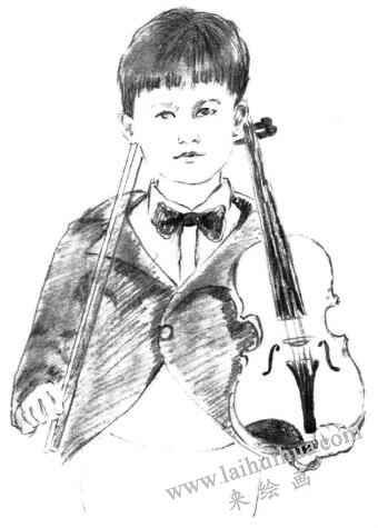 拉提琴的男孩素描画法步骤07