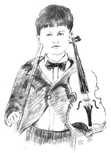 拉提琴的男孩素描画法步骤08