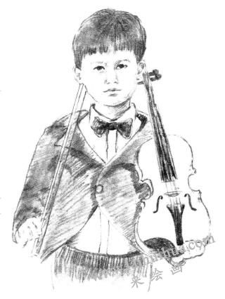 拉提琴的男孩素描画法步骤09