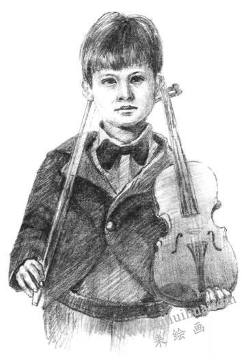 拉提琴的男孩素描画法步骤11
