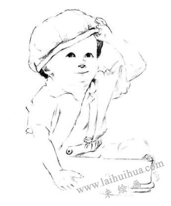 戴帽子的小男孩素描画法步骤05
