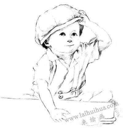 戴帽子的小男孩素描画法步骤06