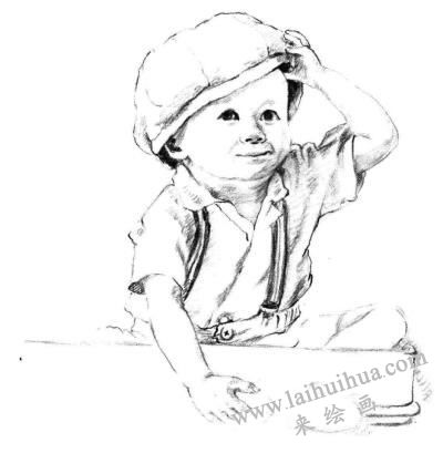 戴帽子的小男孩素描画法步骤07