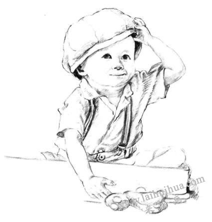 戴帽子的小男孩素描画法步骤08