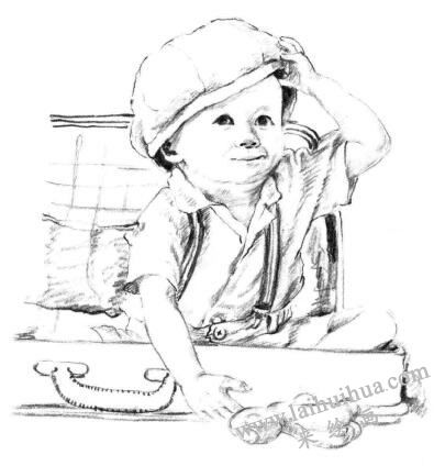 戴帽子的小男孩素描画法步骤09